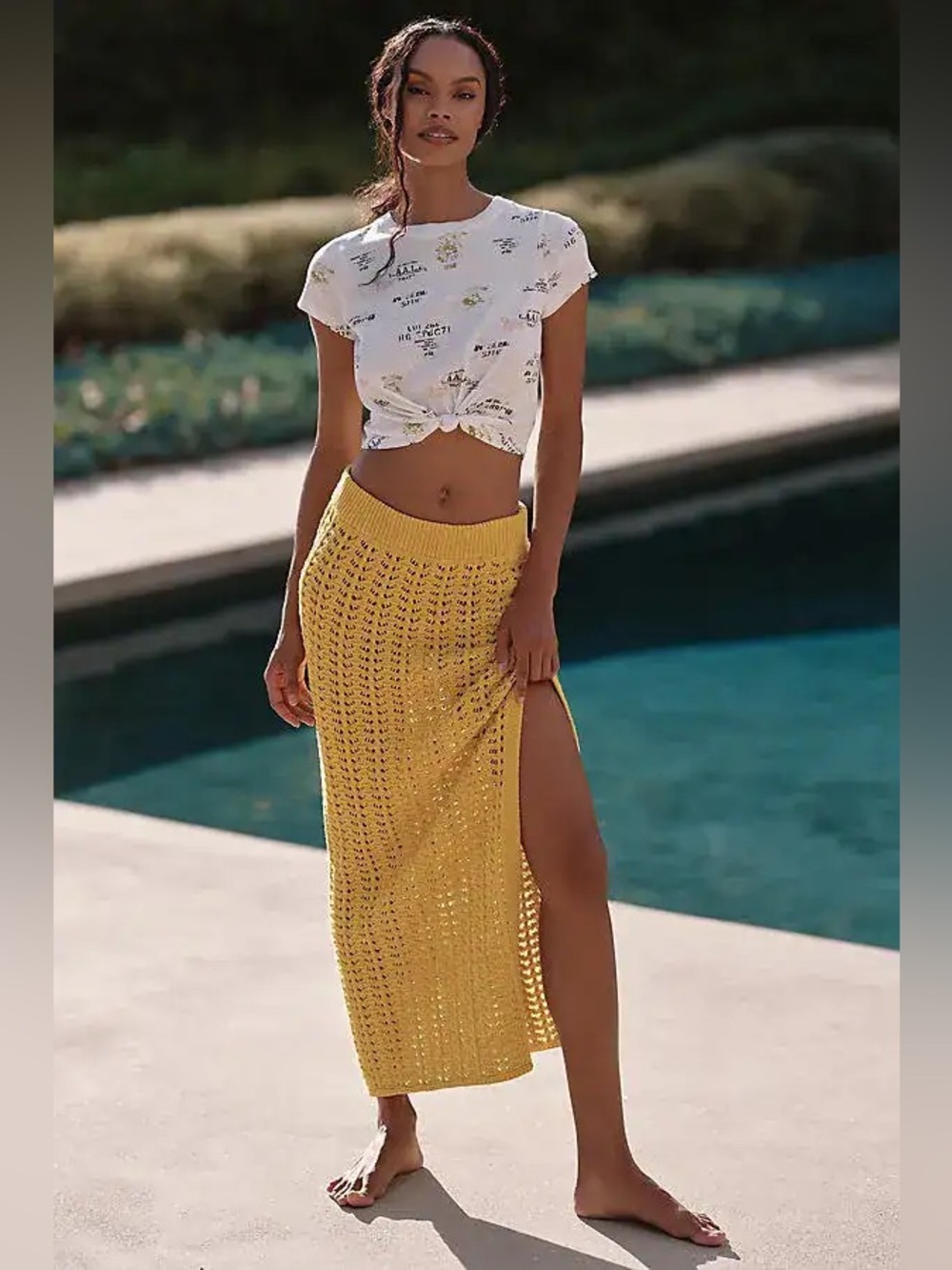 Celandine Anthropologie Crochet Cotton Maxi Skirt Citron Yellow Size Large